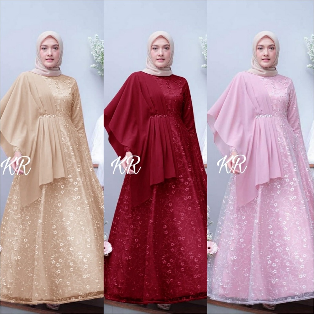 MAXY DRESS WANITA CANTIK MAXI LEBARAN BRUKAT CASUAL TRENDY MAXY RIZQIANA BRUKAT AG