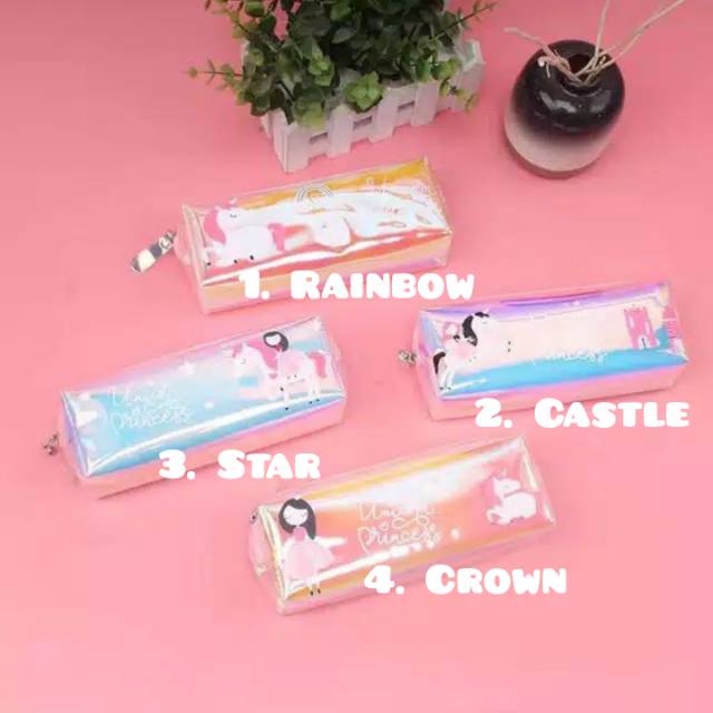 Kotak Pensil Holograpic Hologram Motif Unicorn Girl / Tempat Pensil Peralatan Alat Tulis