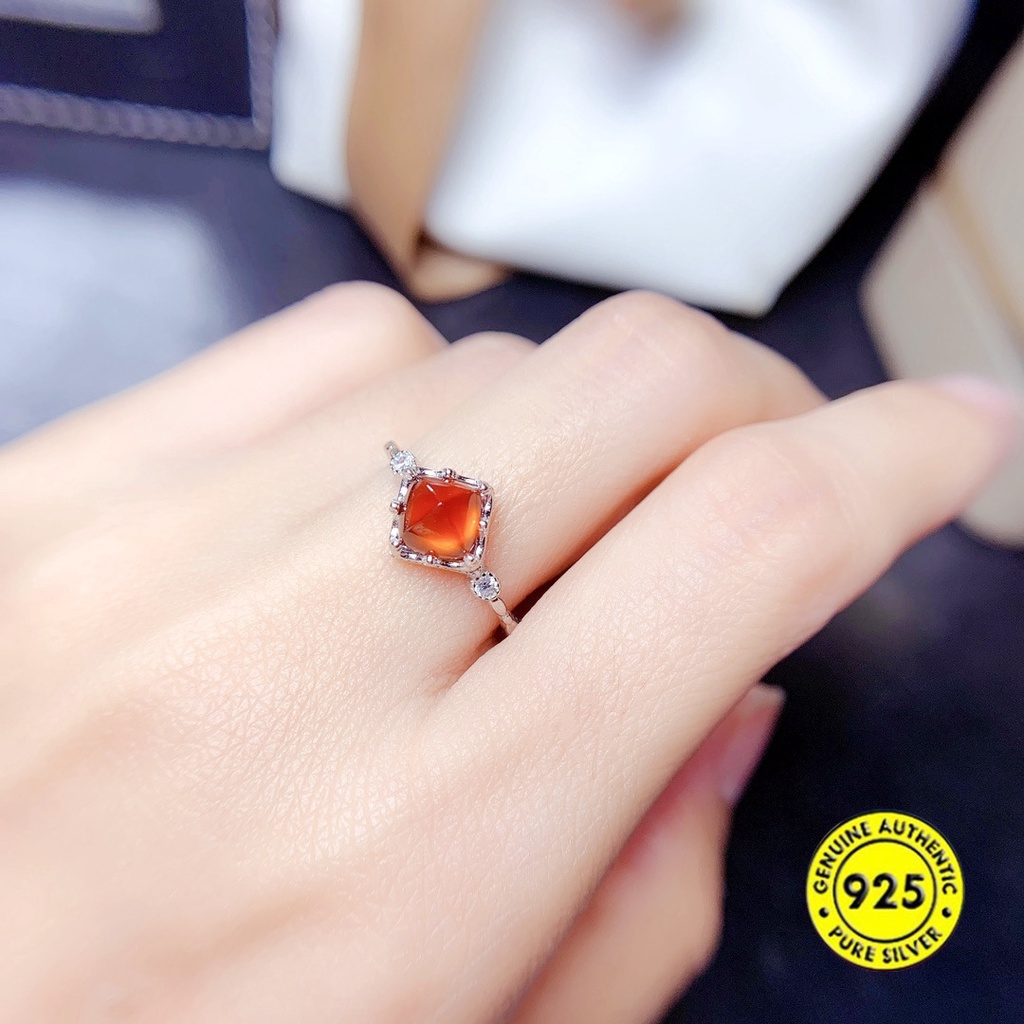 Cincin Batu Permata Garnet Alami Model Terbuka Adjustable Untuk Wanita