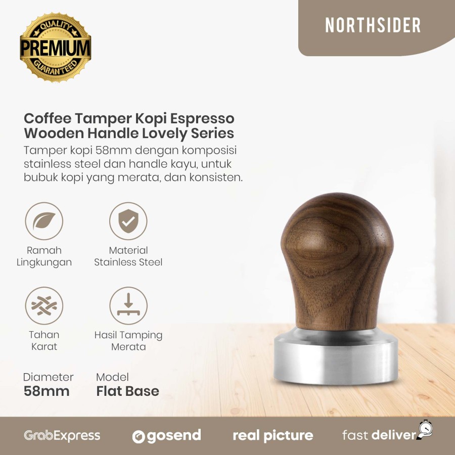 COFFEE TAMPER KOPI ESPRESSO 58mm WALNUT WOOD HANDLE LOVELY SERIES