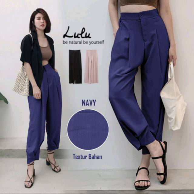 TOTOTAshop.Celana pants LULU,Bahan tiarafel tebal,panjang 90cm,kiri kanan kantong,real pict