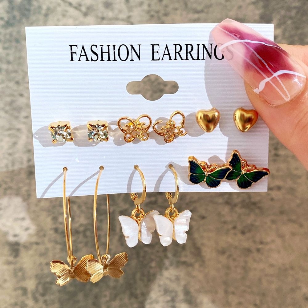 Set Anting Tusuk Retro Kreatif Warna Emas Hias Mutiara Untuk Wanita