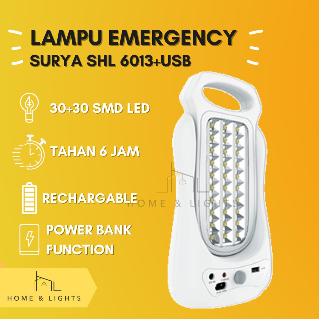 EMERGENCY LIGHT 2 SISI + POWERBANK / SURYA SHL6013