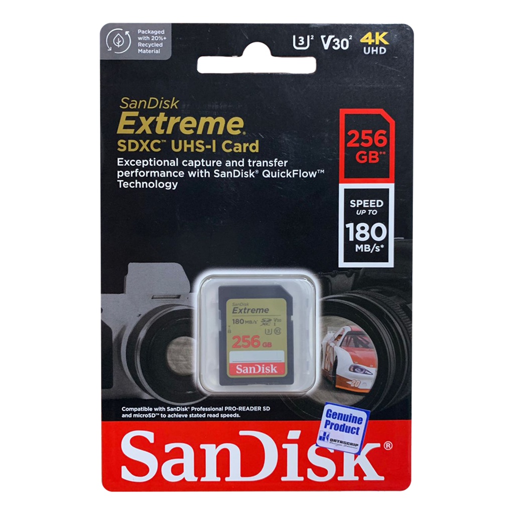 SD Card 256GB SanDisk Extreme UHS-I 4K U3 up to 180Mbps - Garansi Resmi Lifetime