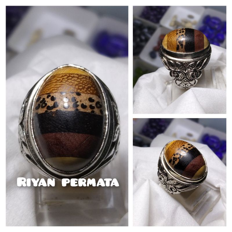 Cincin akik kayu kombinasi liwung,stigi,asem,kelor emas,agatis