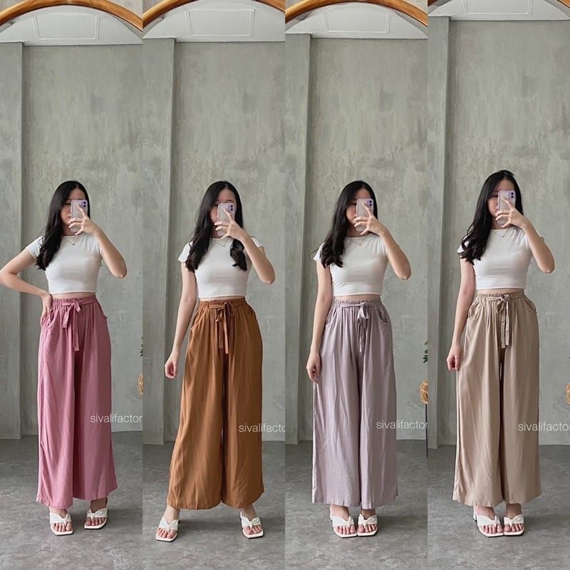 Celana Kulot Rayon Wanita Loose Cullote Pants Homewear kekinian