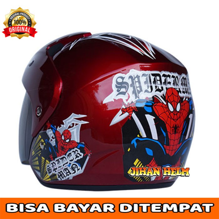 helm / helm anak / helm anak jm  spiderman maroon terlaris