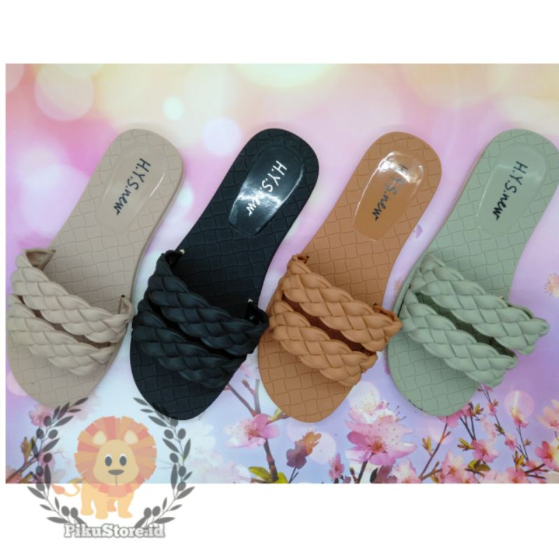 [PIKU] Sandal Flat Wanita Casual Sendal Jelly Slip Ulir Merk H.Y.S Ban 2