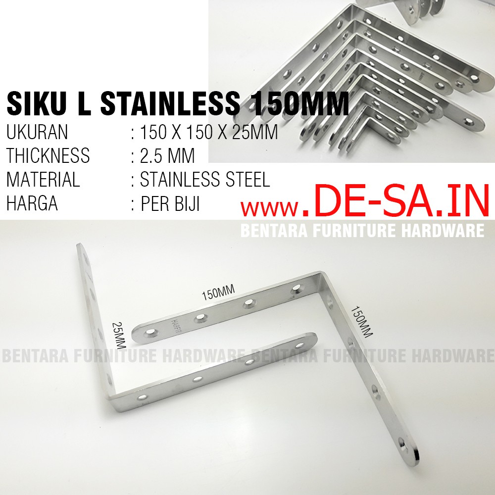 150MM Siku Stainless Steel Braket 150 X 150 X 25 MM Besar - L-Shaped Angle Bracket Fastener