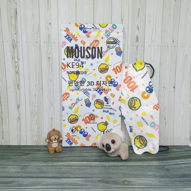 10PCS MASKER KF94 DEWASA DAN ANAK MOTIF BEBEK DUCK KARTUN KARAKTER LUCU EARLOOP 4PLY ANIMASI