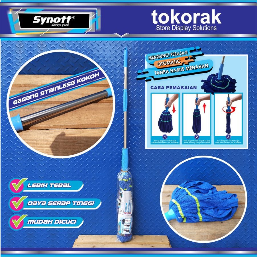 SYNOTT ALAT PEL KAIN MICROFIBER GAGANG STAINLESS TWIST MOP PUTAR KUNCI