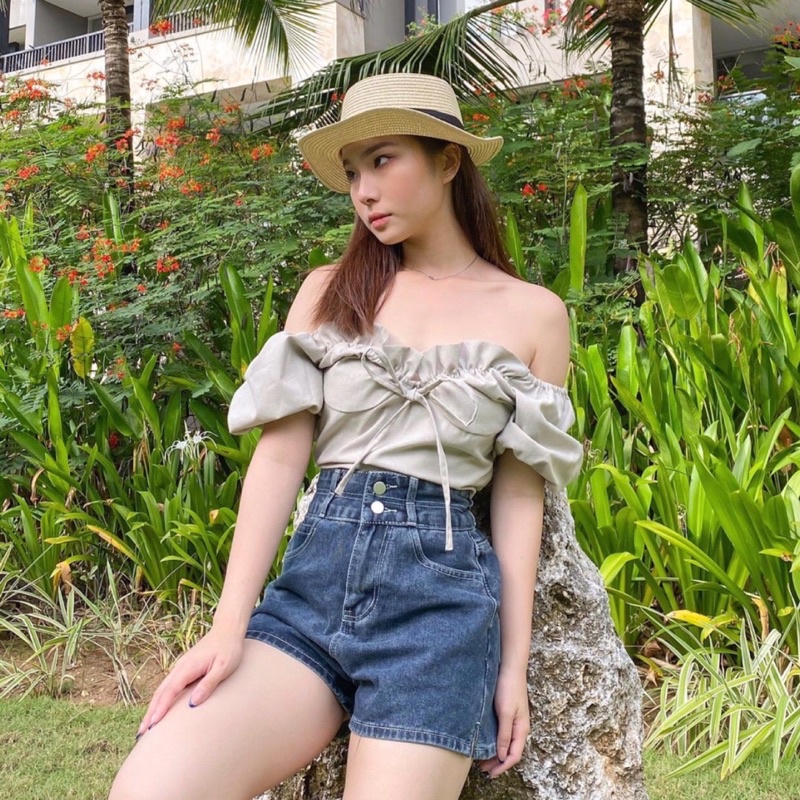 NORA RUFFLE TOP KOREA WITH FURING - BLOUSE WANITA PREMIUM - KEMEJA PESTA - TOP BASIC MEWAH V-NECK - ATASAN UNTUK KONDANGAN - TOP SEXY WARNA PASTEL FOR TRAVELING - HADIAH / KADO ULTAH UNTUK CEWEK