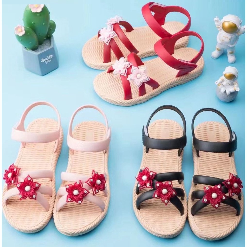 20286 NEW Sandal anak perempuan import motif bunga merah