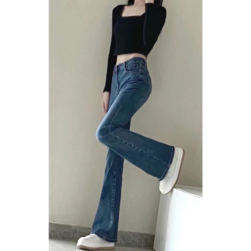 Import Bergaya Biru Retro Celana Cutbray Highwaist Loose Kulot Jeans Wanita