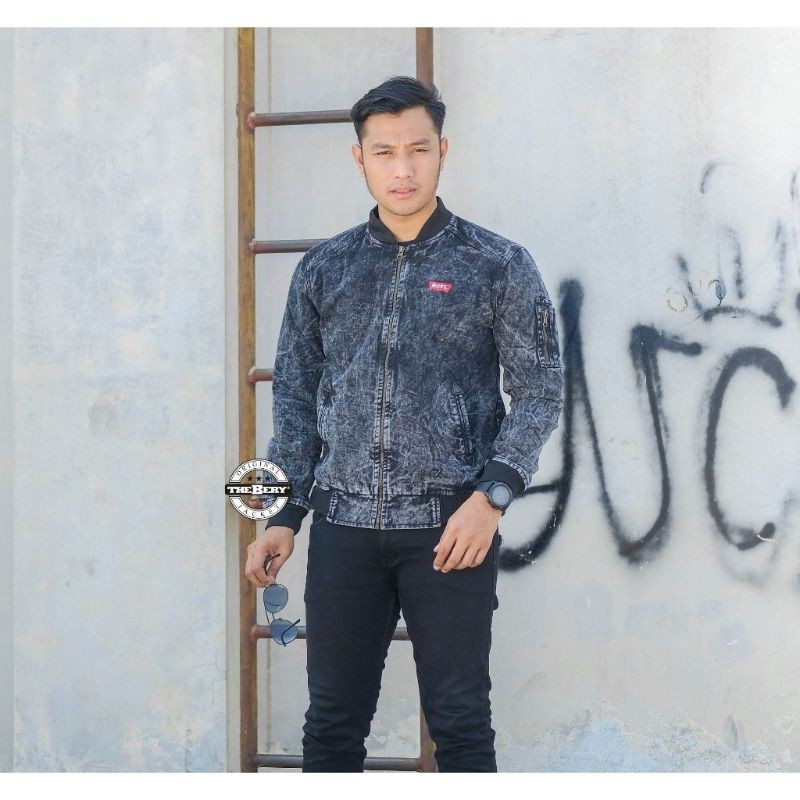 TURUN HARGA ! JAKET JEANS SLETING PRIA COWOK SENWASH SANDWASH BOMBER DENIM