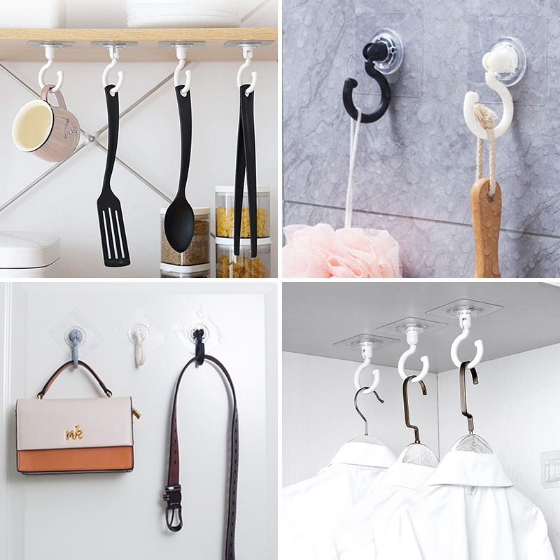 1Pc Multifunctional Home Creative 360° Ceiling Rotating Self Adhesive Nail-Free Wall Storage Hooks For Bathroom,Kitchen,Wardrobe