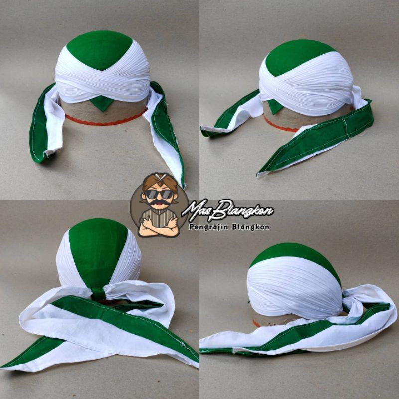 Blangkon Sunan Putih kerudung Hijau SLIWIR cuci lipat Halus