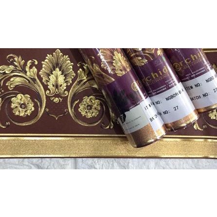 Wallpaper dinding Border list gold coklat bata mewah ➺