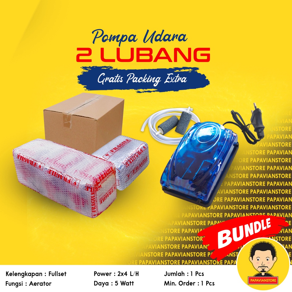 Pompa Udara Aerator Mesin Gelembung 1 2 Lubang AC Aquarium Kolam Ikan Hias Aquascape Koi Fullset Gratis Selang Air Stone Udara Air Pump Low Watt - 3 2x4 Liter Per Menit LPM Rendah Daya P030