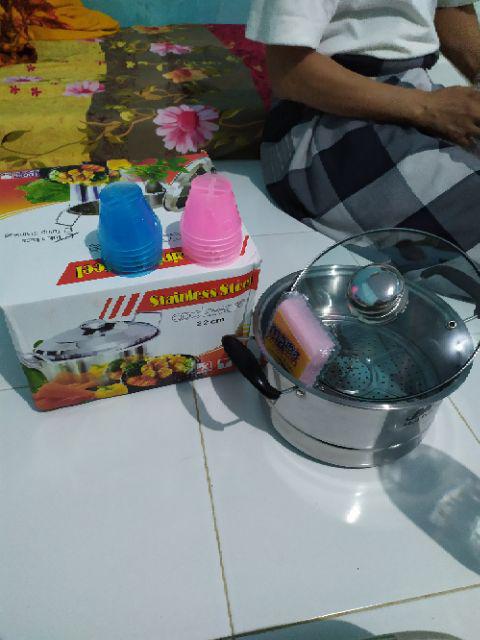 Panci Kukus /dandang Langseng Panci Serbaguna Panci Multifungsi Steamer Stainless Muliya 22 Cm