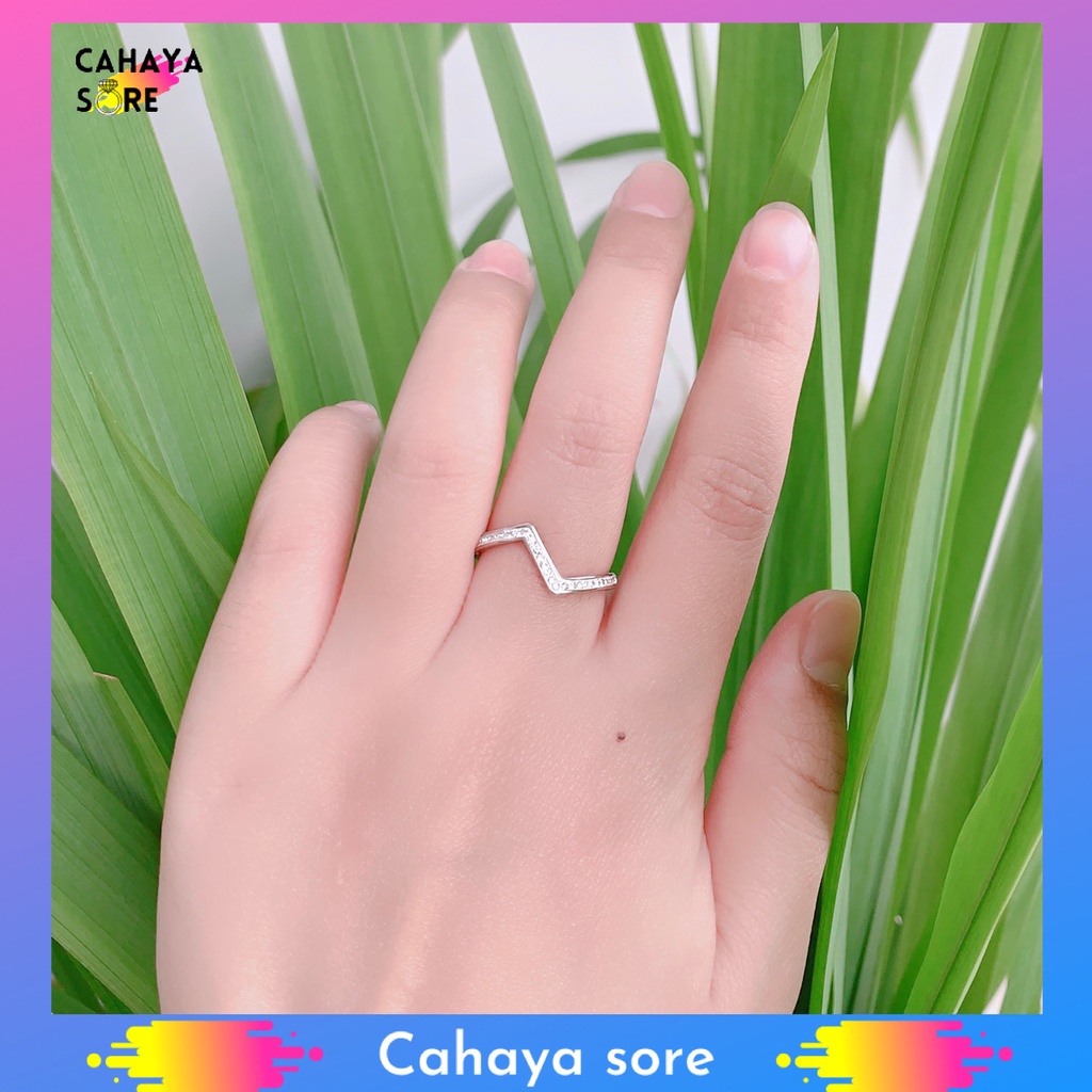 Cincin Titanium Silver Cincin Dewasa Model Permata Zigzag CD48