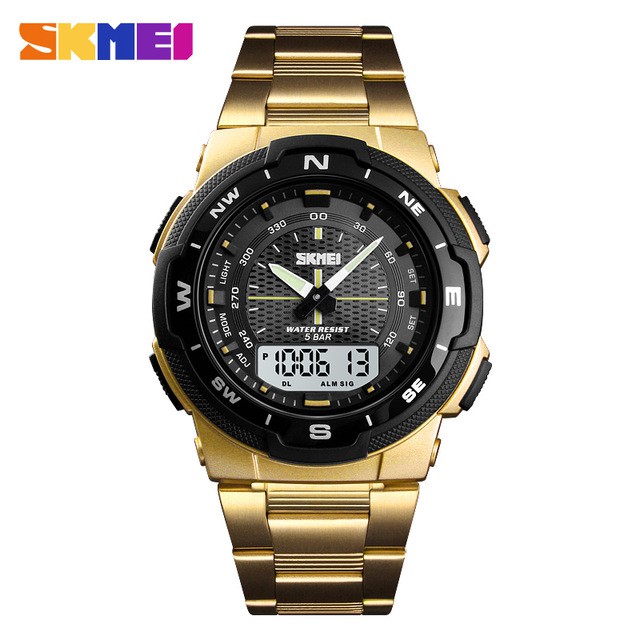 Jam Tangan Pria / SKMEI AD 1370 Stainless Steel Men LED / Jam Tangan Analog Digital / SKMEI