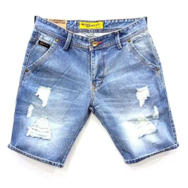 Celana Jeans Pendek Sobek Pria Wisker Jeans Pendek Ripped Robek Pria