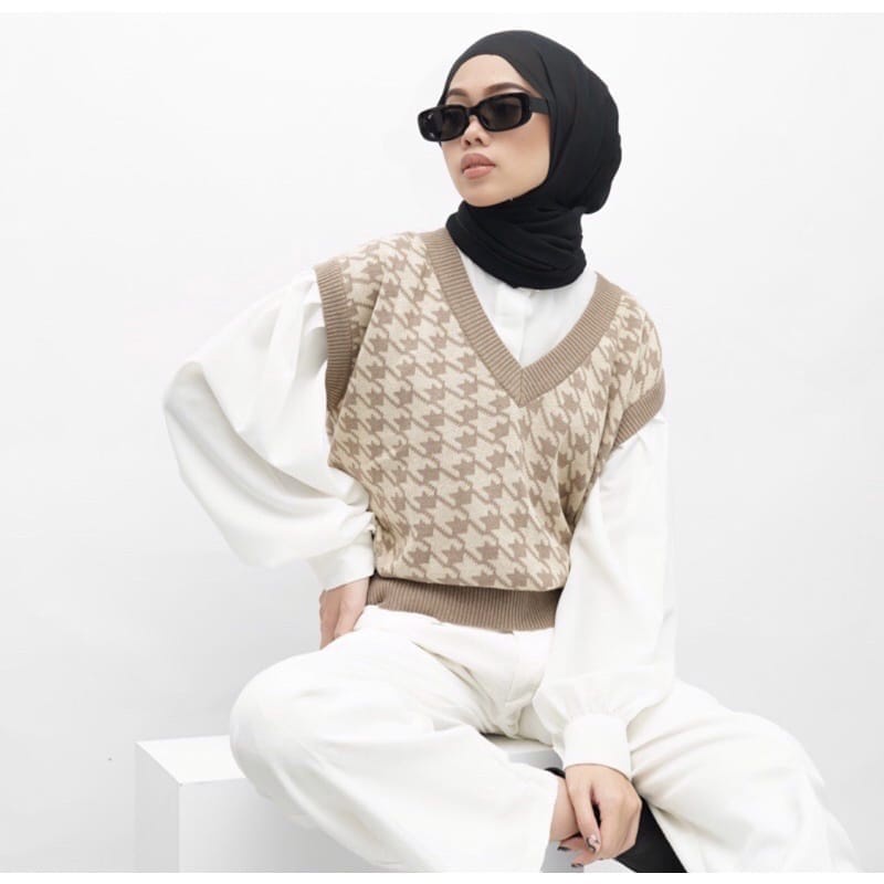 JENNIE Vest Knit / Houndstooth Vest / Jennie Vest Rajut / Knit Rompi kekinian Rompi Keren / Korean Vintage Knit