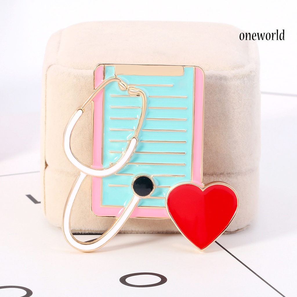 OW@ Unisex Medical Pins Stethoscope Nurse Heartbeat Shape Brooches Jewelry Gift