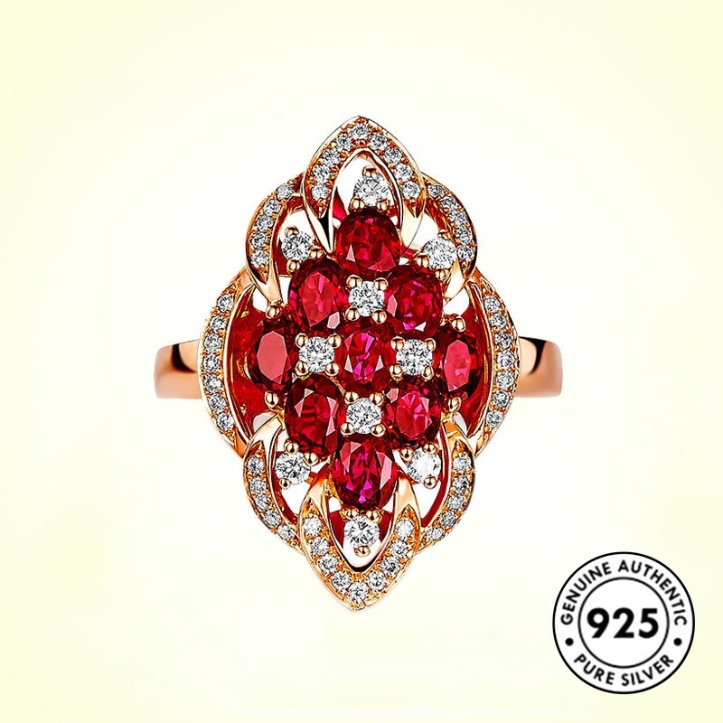 Cincin Sterling Silver 925 Dengan Ruby Warna Rose Gold Untuk Wanita