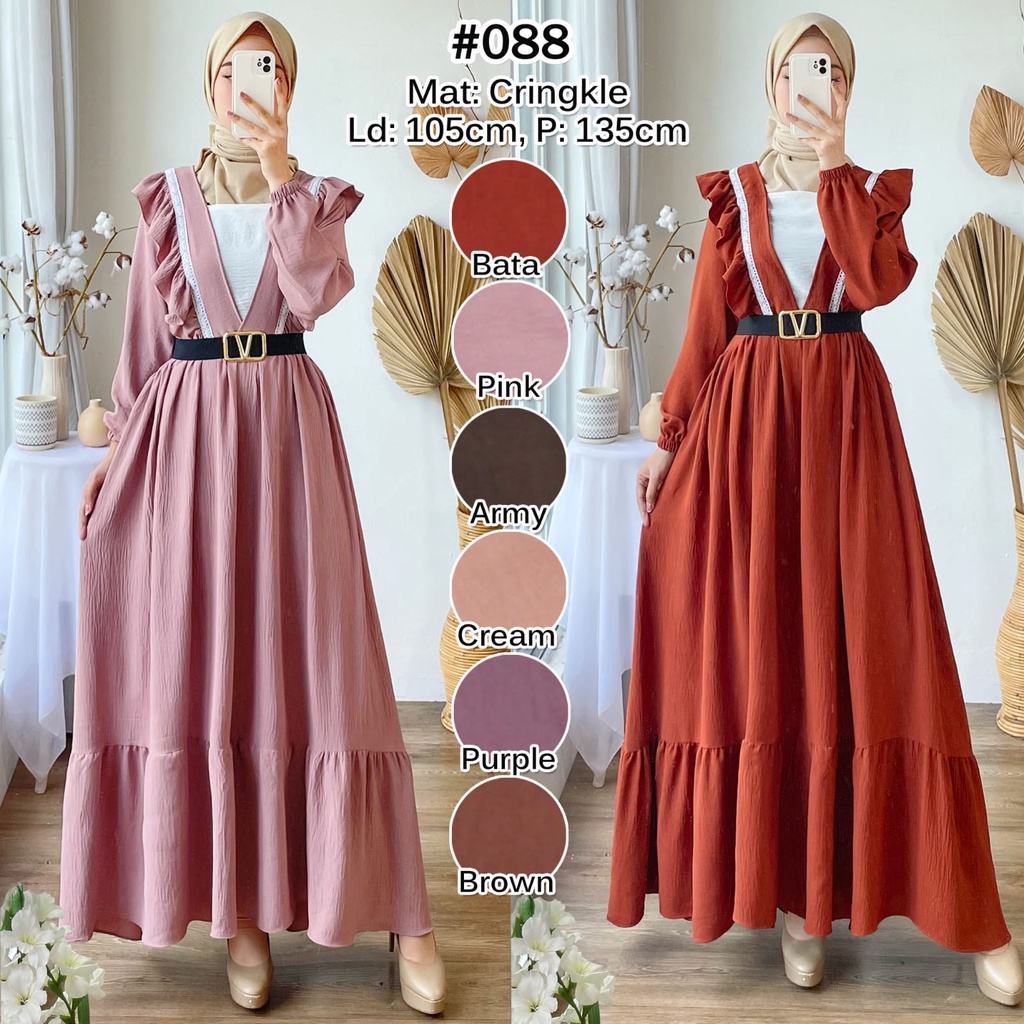 Ayunda Dress Crinkle Airflow Premium / Dress Crinkle Polos Elegan Free Belt Kekinian / Fashion Wanita Muslim / Dress Kondangan