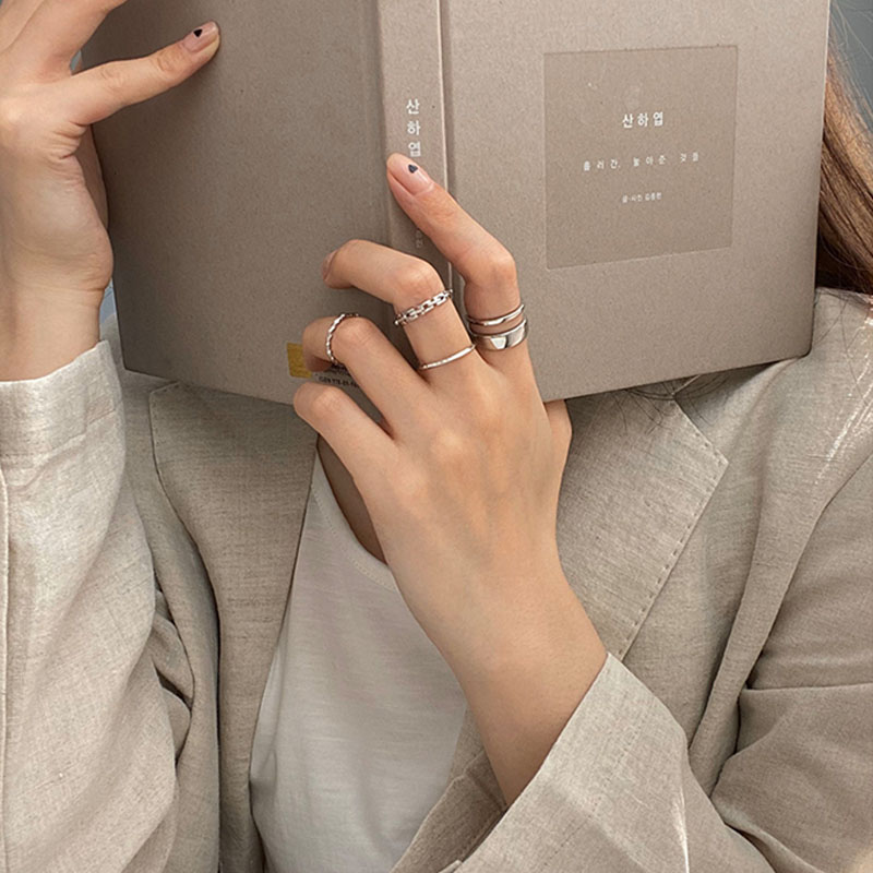 7pcs / set Cincin Jari Telunjuk Bentuk Geometris Bahan Logam Gaya Hip-hop Untuk Wanita