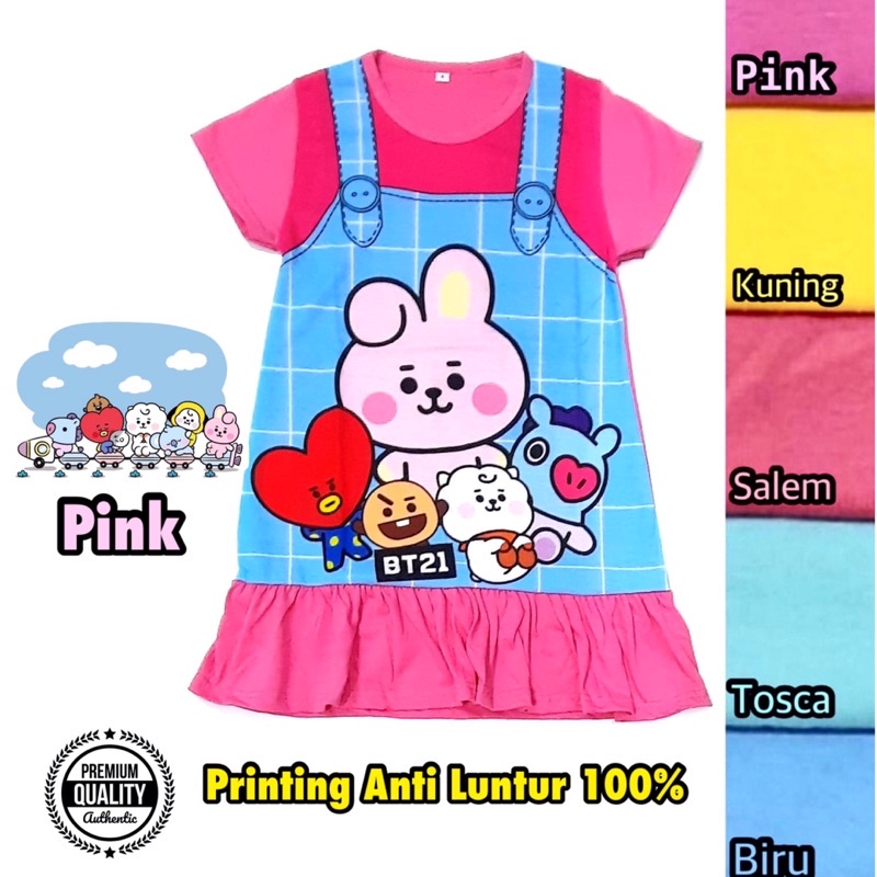 BEST MEGA SALE 1.1 COCO DRESS DASTER PRINTING DA DEDINA MOTIF BT21 OVERALL BTS KARTUN LUCU 2 - 10 TA
