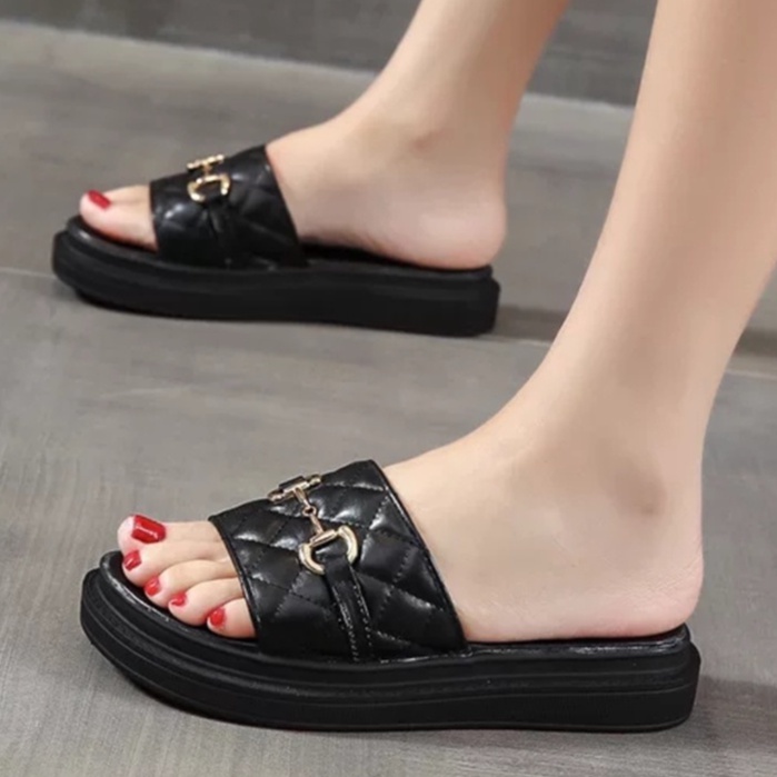 Sandal Slip Wanita Import 0B100 Model Korean Dengan Aksesoris