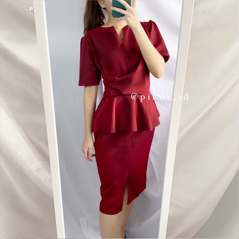 Dress merah murah / dress kantor murah / dress scuba peplum bangkok / dress peplum cantik / 2190