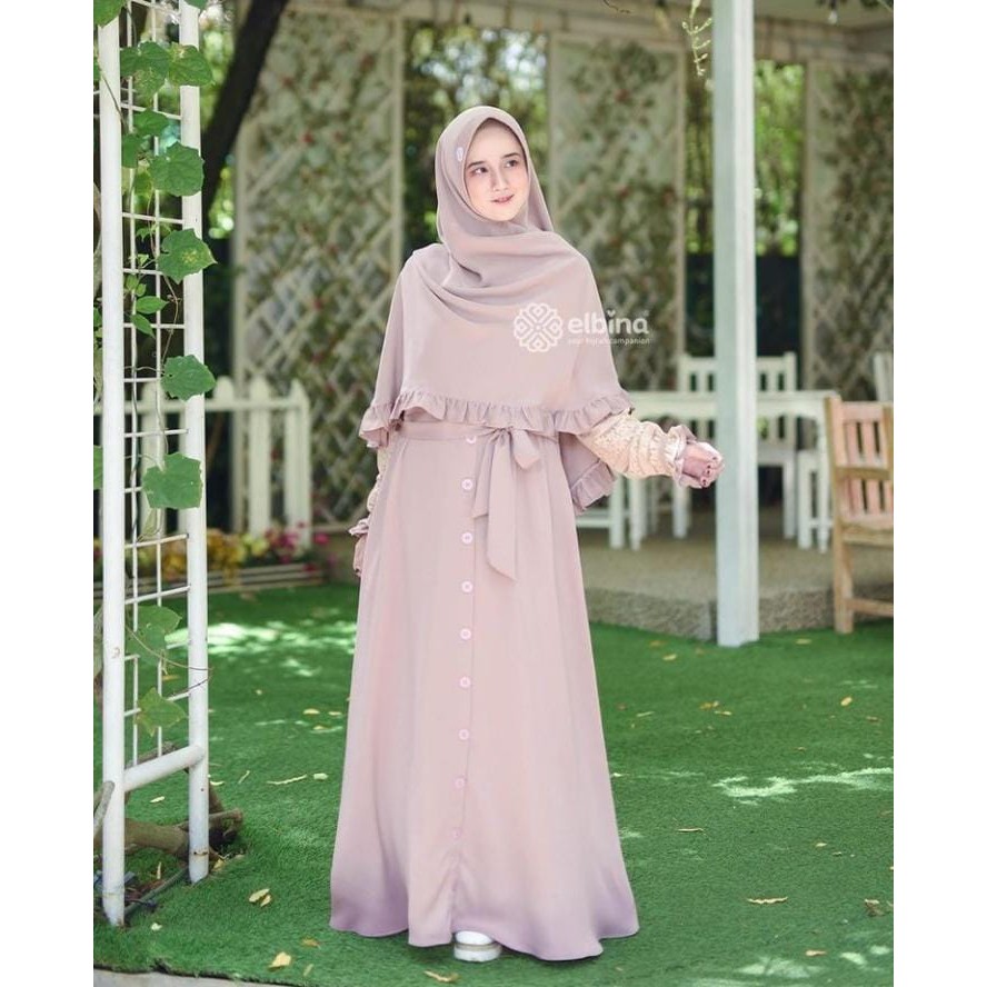 ELBINA Set Dress Bunga (Ready Stok) Ukuran M warna MOCCA