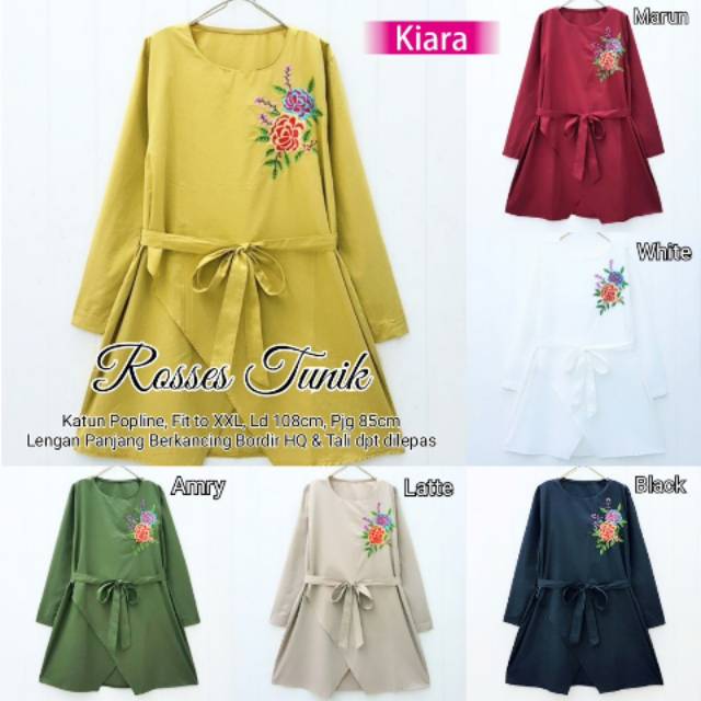 Rosses Tunik Polos Bahan Katun Popline Bordir HQ Ori Kiara