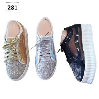  Sepatu  Sneakers Glitter  Transparant 281 Gold Hitam Silver 