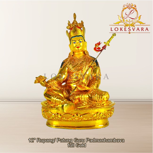 Patung Rupang Arca Logam Padmasambhava 12inch Full Gold