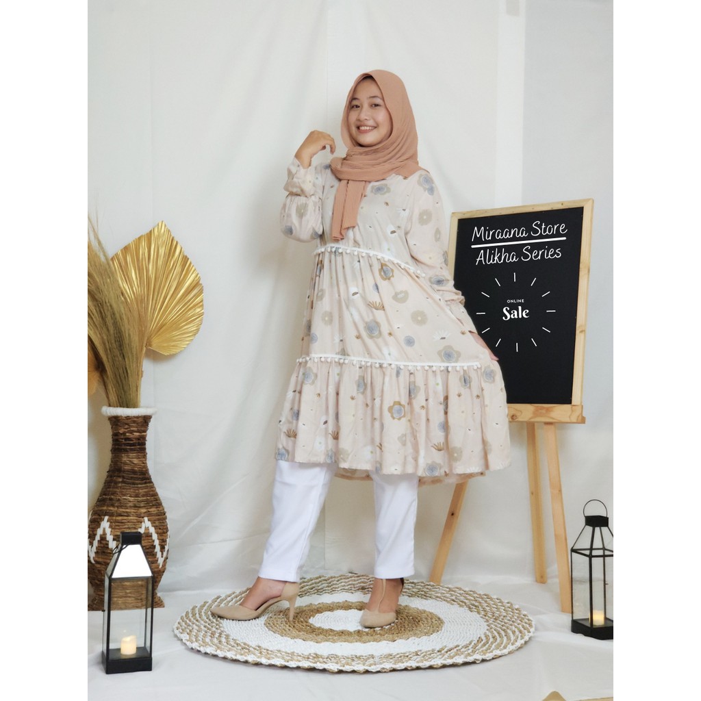 Azalea Tunik Pola Kembang Remaja Dewasa Modern Bahan Rayon Premium