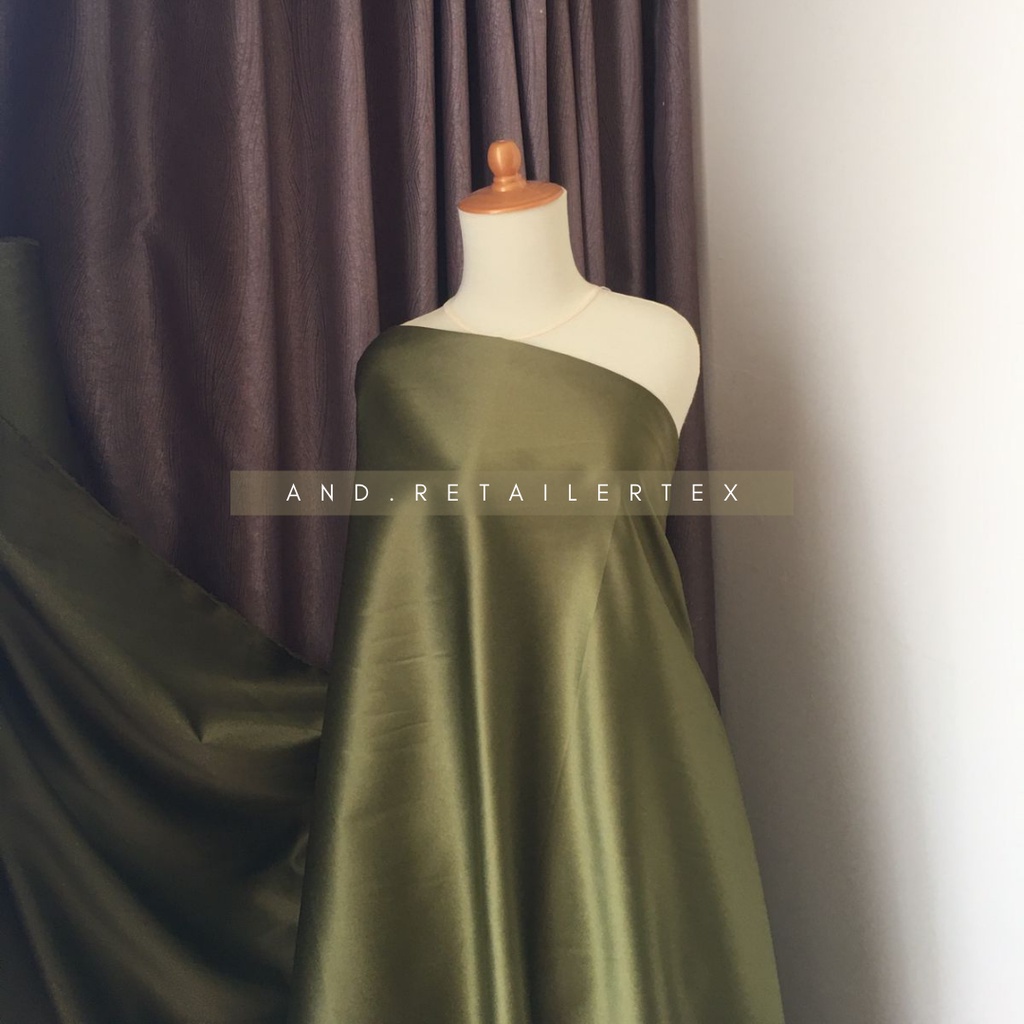 Kain Satin Velvet Premium Warna Hijau Army Semi Olive Bahan Seragam Bahan Furing Bisa untuk Background Backdrop Foto Produk