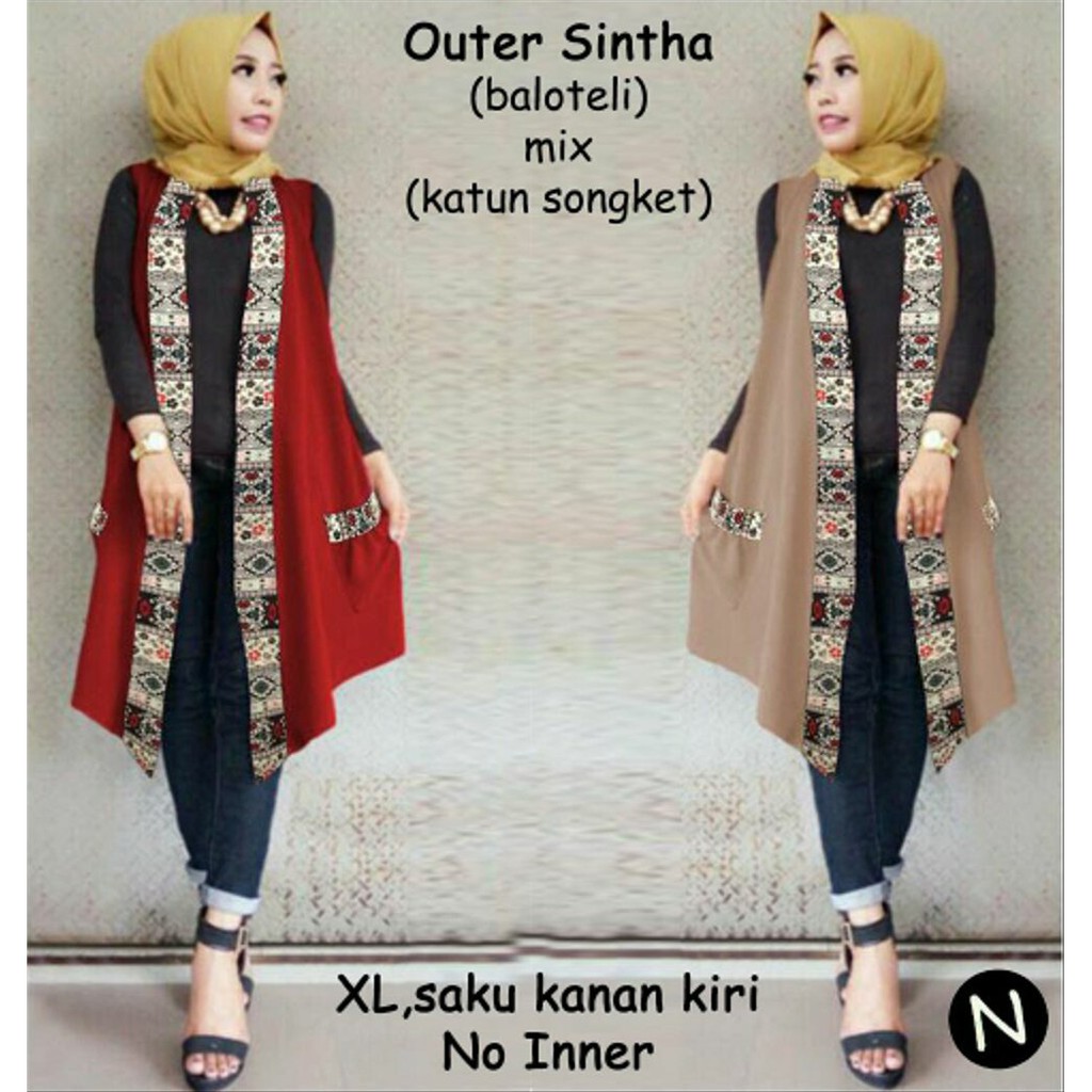 cn 65137 outher sintha vest cardi cardigan buntung panjang xl bigsize jumbo batik etnik songket