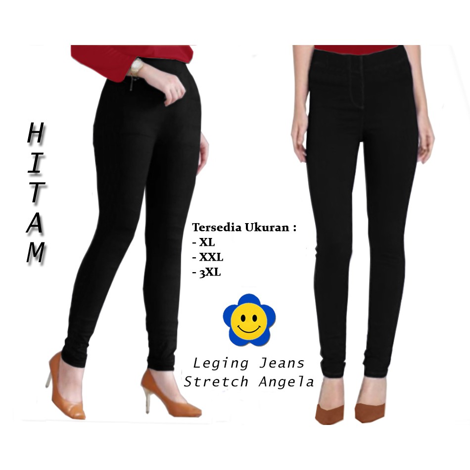 Legging Angela - Logo Smile (LS) - Ukuran XL-3XL - Jeans Stretch