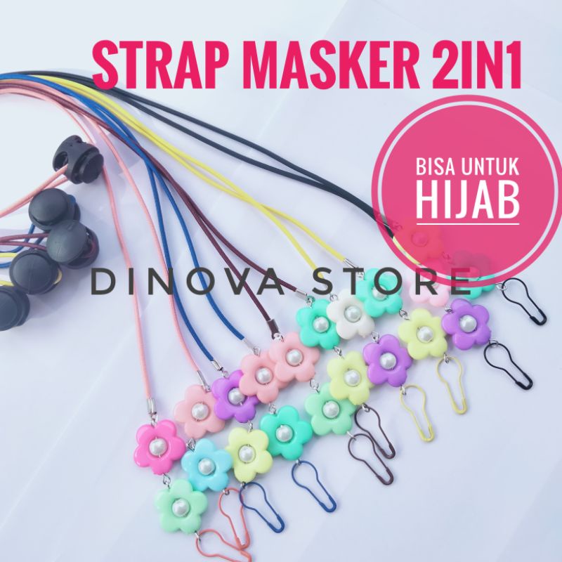 STRAP masker hijab 2 in 1 Bunga 2 polos stoper/strap masker hijab/konektor masker