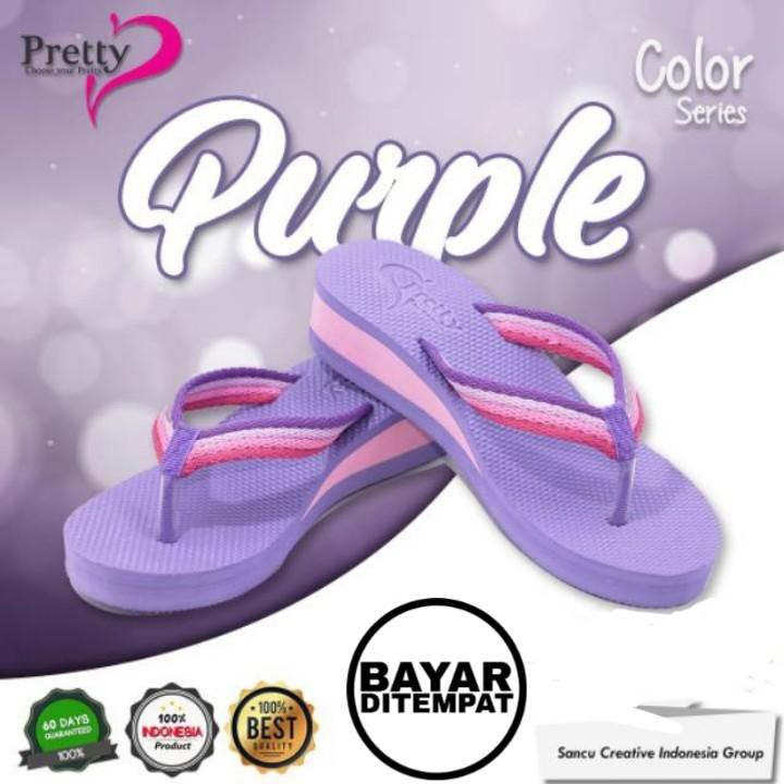 Pretty Wedges Sandal Wanita Trendy Motif Polos Ungu