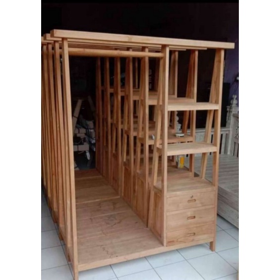 rak baju jati minimalis dan laci