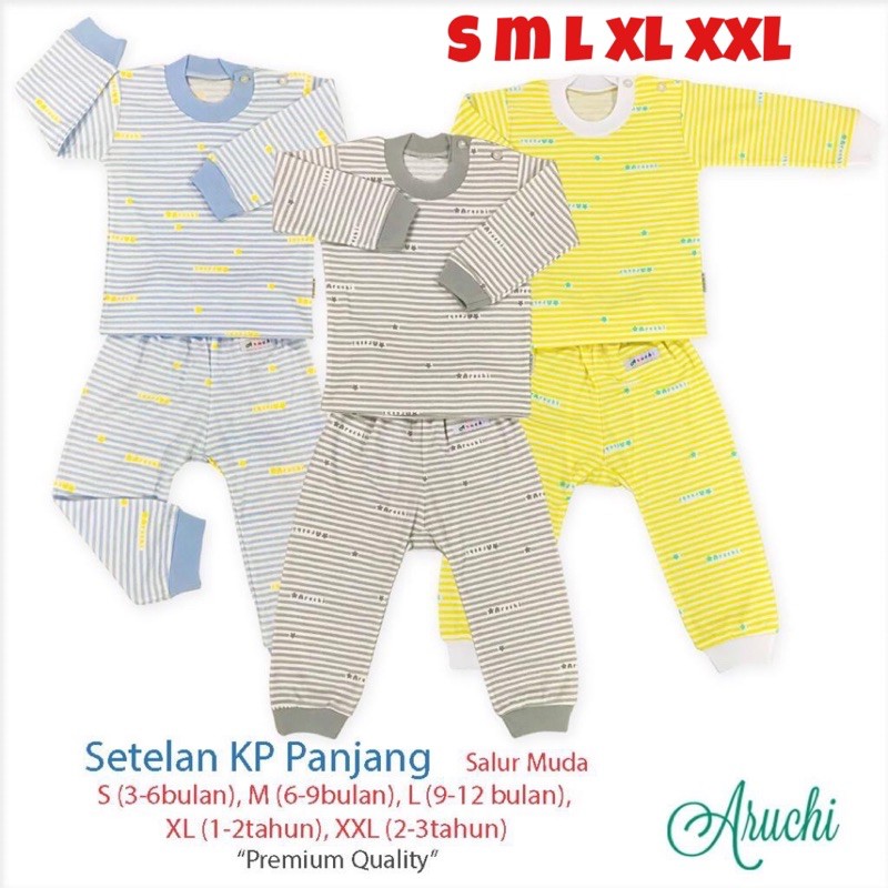 Aruchi SALUR SM L XL XXL (1stel) Setelan Baju Panjang Kancing Depan / Oblong Bayi Anak