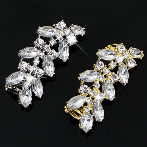 Hu Hu Hu Hu Hu Alat Bantu Pasang Kacamata♡ Anting Klip Bentuk Daun Aksen Kristal Berlian Imitasi Gaya Punk Untuk Wanita Charms