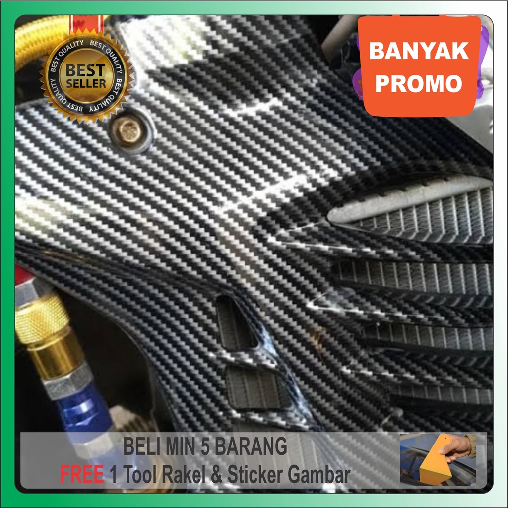 Stiker Carbon 3D Hitam Silver L 150cm, Skotlet Karbon Warna Lentur Tahan Panas Mudah Dipasang & Dipo