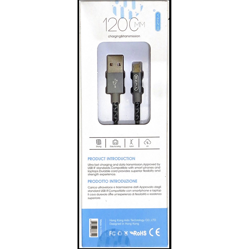 EZRA Nylon Kabel Data Micro USB / USB Type C / iPhone Lightning 1,2 m - Fast Charging 2.1A PREMIUM